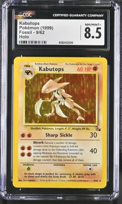 CGC 8.5 Kabutops 1999 Fossil 9/62 Holo Pokemon Card psa - Image 1