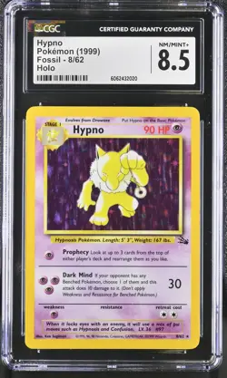 CGC 8.5 Hypno 1999 Fossil 8/62 Holo Pokemon Card psa - Image 1