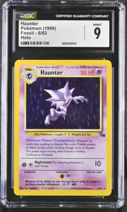 CGC 9 MINT Haunter 1999 Fossil 6/62 Holo Pokemon Card psa - Image 1