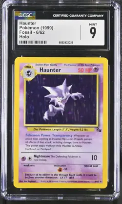 CGC 9 MINT Haunter 1999 Fossil 6/62 Holo Pokemon Card psa - Image 1