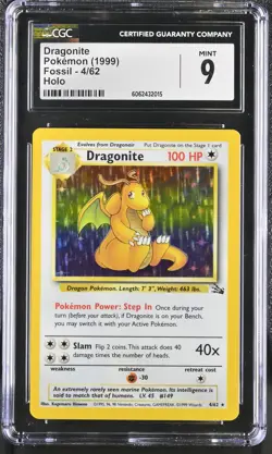 CGC 9 MINT Dragonite 1999 Fossil 4/62 Holo Pokemon Card psa - Image 1