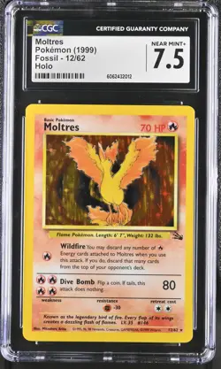 CGC 7.5 Moltres 1999 Fossil 12/62 Holo Pokemon Card psa - Image 1