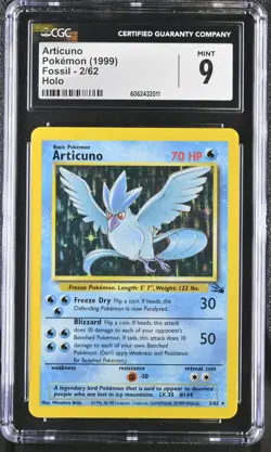 CGC 9 MINT Articuno 1999 Fossil 2/62 Holo Pokemon Card psa - Image 1