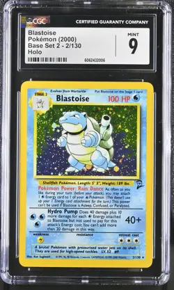 CGC 9 MINT Blastoise 2000 Base Set 2 2/130 Holo SWIRL Pokemon Card - Image 1