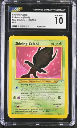 CGC 10 GEM MINT Shining Celebi 2002 Neo Destiny 106/105 Holo Pokemon Card - Image 1