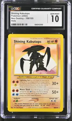 CGC 10 GEM MINT Shining Kabutops 2002 Neo Destiny 108/105 Holo Pokemon Card - Image 1
