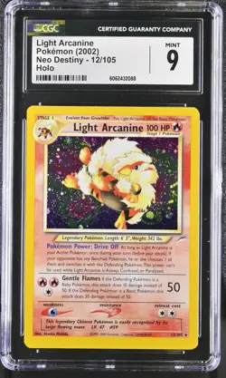 CGC 9 MINT Light Arcanine 2002 Neo Destiny 12/105 Holo SWIRL Pokemon Card - Image 1