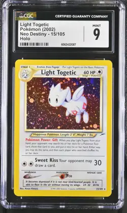 CGC 9 MINT Light Togetic 2002 Neo Destiny 15/105 Holo Pokemon Card psa - Image 1