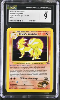 CGC 9 MINT Brock's Ninetales 2000 Gym Challenge 3/132 Holo Pokemon Card psa - Image 1