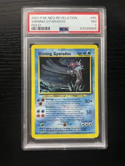 2001 Pokemon Neo Revelation Shining Gyarados Card 65/64 Unlimited, PSA 7 - Image 1