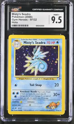 CGC 9.5 MINT Misty's Seadra 2000 Gym Heroes 9/132 Holo Pokemon Card psa - Image 1