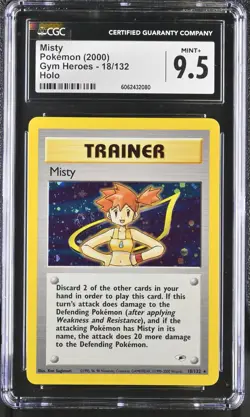 CGC 9.5 MINT+ Misty 2000 Gym Heroes 18/132 Holo SWIRL Pokemon Card psa - Image 1