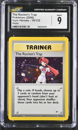 CGC 9 MINT The Rocket's Trap 2000 Gym Heroes 19/132 Holo Pokemon Card psa - Image 1
