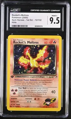 CGC 9.5 Rocket's Moltres Gym Heroes 1st Edition 12/132 Holo Pokemon Card - Image 1