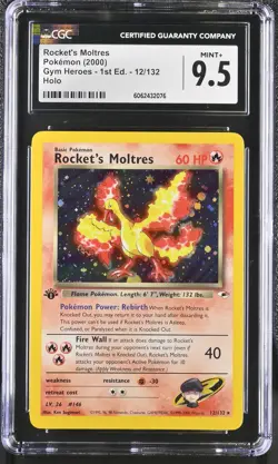 CGC 9.5 Rocket's Moltres Gym Heroes 1st Edition 12/132 Holo Pokemon Card - Image 1