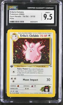 CGC 9.5 Erika's Clefable Gym Heroes 1st Edition 3/132 Holo Pokemon Card psa - Image 1