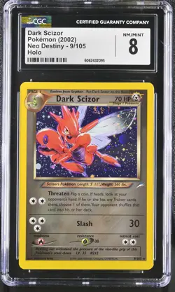 CGC 8 Dark Scizor 2002 Neo Destiny 9/105 Holo SWIRL Pokemon Card psa - Image 1