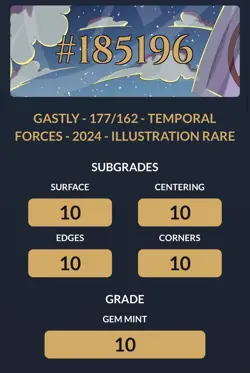 2024 POKEMON TEF EN-TEMPORAL FORCES 177 GASTLY ILLUSTRATION RARE PERFECT ACE 10 - Image 3