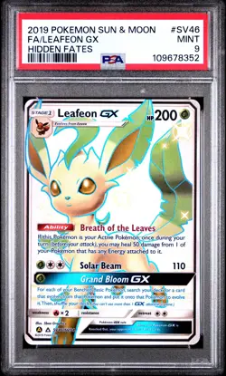 2019 POKEMON SUN & MOON HIDDEN FATES #SV46 FULL ART/LEAFEON GX PSA 9 - Image 1