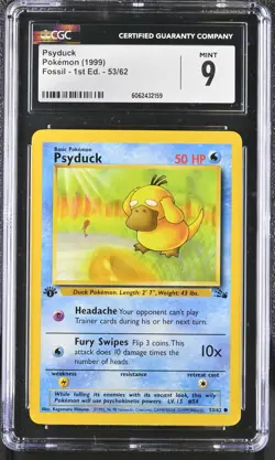 CGC 9 MINT Psyduck 1999 Fossil 1st Edition 53/62 Pokemon Card psa - Image 1