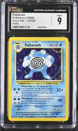 CGC 9 Poliwrath 1999 Base Set 13/102 Holo Pokemon Card psa - Image 1