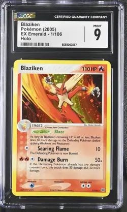CGC 9 MINT Blaziken 2005 EX Emerald 1/106 Holo Pokemon Card psa - Image 1
