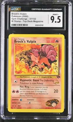 CGC 9.5 MINT+ Brock's Vulpix 2000 Gym Challenge 37/132 W Stamp Pokemon Card psa - Image 1