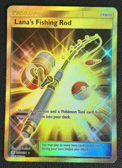 Lana's Fishing Rod 266/236 Cosmic Eclipse Gold Secret Rare Pokemon TCG Card NM - Image 1