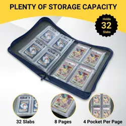 Pokemon PSA Slab Trading Card Binder w/ Zipper & 32 Slabs - Baseball Cards, etc - Image 2