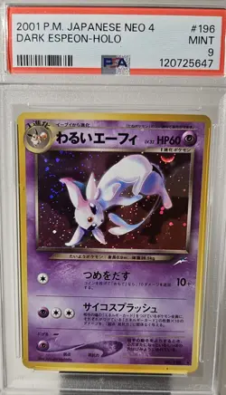 2001 Pokemon Japanese Neo-4 Destiny Dark ESPEON- HOLO Card # 196 GRADED PSA- 9 - Image 3
