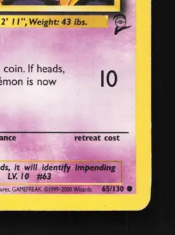 Abra 65/130 HP Base Set 2 English Pokemon Card TCG - Image 3