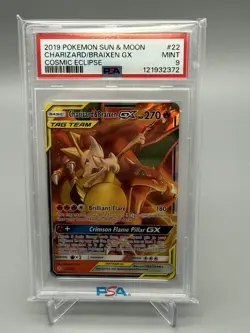 PSA 9 Charizard Braixen GX 22/236 Sun Moon Cosmic Eclipse Pokemon Mint Card - Image 1