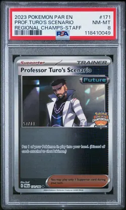 Pokemon Card PSA 8 Professor Turo's Scenario STAFF Regional Promo 171/182 2023 - Image 1