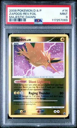 2008 POKEMON DP MAJESTIC DAWN ZAPDOS #14 REVERSE FOIL PSA 9 MINT #117257069 - Image 1