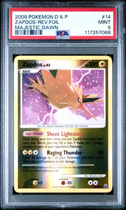 2008 POKEMON DP MAJESTIC DAWN ZAPDOS #14 REVERSE FOIL PSA 9 MINT #117257068 - Image 1