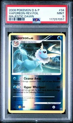 2008 POKEMON DP MAJESTIC DAWN VAPOREON #34 REVERSE FOIL PSA 9 MINT #117257057 - Image 1