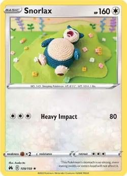 Snorlax 109/159 Rare LP - Pokemon TCG Sword & Shield Crown Zenith CRZ - Image 3