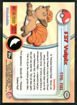 1999 Topps Pokemon TV Animation Edition Series 1 #37 Vulpix Blue Topps Logo Foil - Image 2