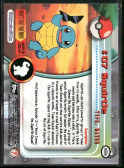 1999 Topps Pokemon TV Animation Edition Series 1 #7 Squirtle Black Topps Logo - Image 2
