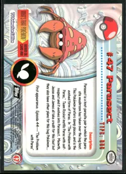 1999 Topps Pokemon TV Animation Foil #47 Parasect Blue Logo - Image 2