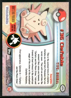 2000 Topps Pokemon TV Animation Edition Series 2 #36 clefable - Image 2