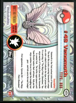 1999 Topps Pokemon TV Animation Edition Series 1 #49 Venomoth Blue Topps Logo - Image 2