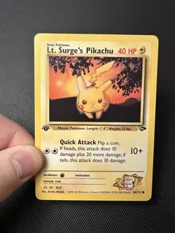 1st Edition Lt. Surge’s Pikachu 84/132 Gym Challenge WotC Vintage Pokemon Card - Image 1