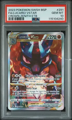 2023 Pokemon SWSH Black Star Promo Crown Zenith ETB Lucario VSTAR #291 PSA 10 - Image 1