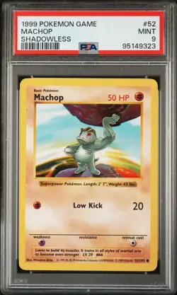 1999 POKEMON GAME SHADOWLESS #52 MACHOP PSA 9 - Image 1