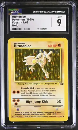 CGC 9 MINT Hitmonlee 1999 Fossil 7/62 Holo Pokemon Card psa - Image 1