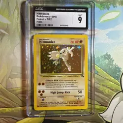CGC 9 MINT Hitmonlee 1999 Fossil 7/62 Holo Pokemon Card psa - Image 1
