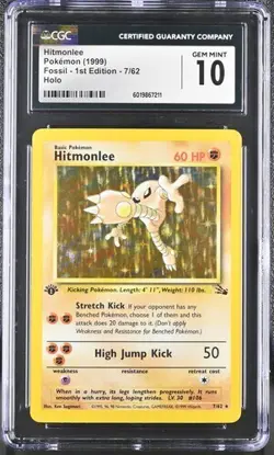 CGC 10 HITMONLEE 7 FOSSIL 1ST EDITION HOLO POKEMON GEM MINT - Image 1