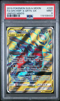 2019 POKEMON SUN & MOON UNIFIED MINDS #228 FULL ART/GARCHOMP & GIRATINA GX PSA 9 - Image 1