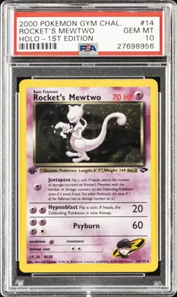 2000 POKEMON GYM CHALLENGE HOLO-1ST ED #14 ROCKET'S MEWTWO PSA 10 - Image 1